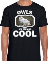Dieren uilen t-shirt zwart heren - owls are serious cool shirt - cadeau t-shirt sneeuwuil/ uilen liefhebber L