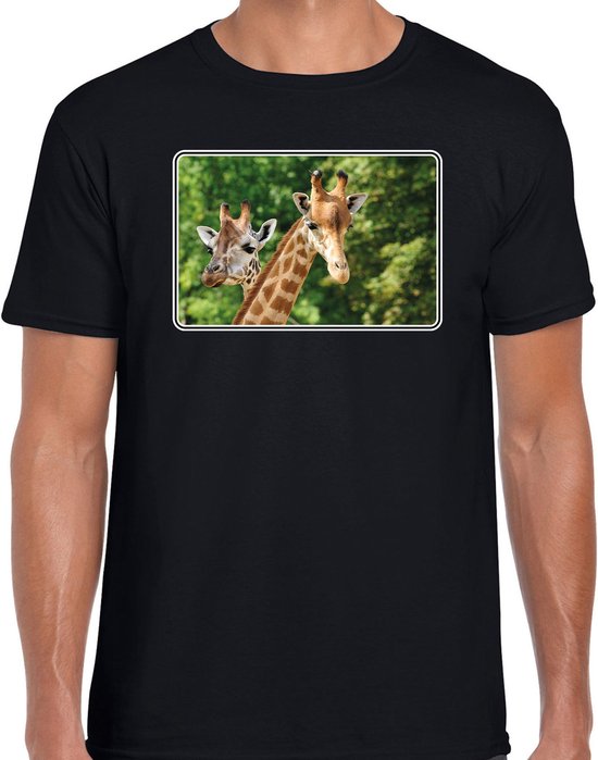Dieren shirt met giraffen foto - zwart - voor heren - Afrikaanse dieren/ giraf cadeau t-shirt - kleding S