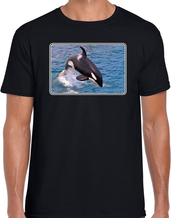 Dieren shirt met orka walvissen foto - zwart - voor heren - natuur / orka cadeau t-shirt - kleding S