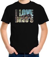 Chemise texte J'aime les dinosaures avec des animaux photo d'un dino noir pour enfants - T-shirt cadeau T- Amoureux des dinosaures Rex - Vêtements / vêtements pour enfants S (122-128)