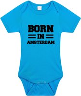 Born in Amsterdam tekst baby rompertje blauw jongens - Kraamcadeau - Amsterdam geboren cadeau 80