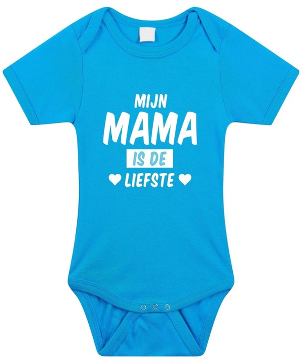 Mijn mama is de liefste tekst baby rompertje blauw jongens - Kraamcadeau - Babykleding 68