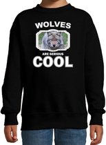 Dieren wolven sweater zwart kinderen - wolves are serious cool trui jongens/ meisjes - cadeau wolf/ wolven liefhebber - kinderkleding / kleding 122/128