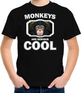 Dieren apen t-shirt zwart kinderen - monkeys are serious cool shirt  jongens/ meisjes - cadeau shirt leuke chimpansee/ apen liefhebber - kinderkleding / kleding 158/164