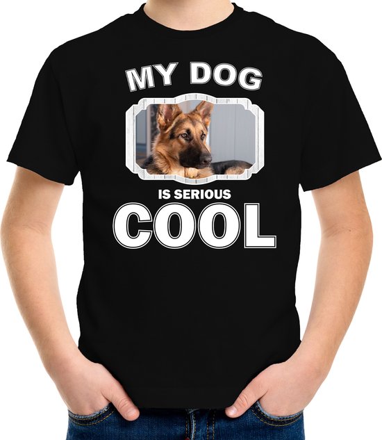 T-shirt chien de berger allemand My Dog is serious Cool Black - Enfants - Chemise cadeau amateur de berger allemand S (122-128)