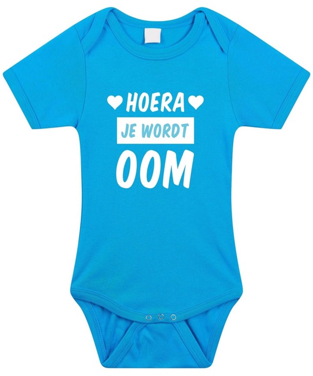 Hoera je wordt oom tekst baby rompertje blauw jongens - Kraamcadeau - Babykleding 56