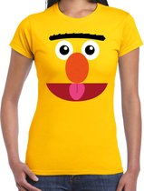 Geel cartoon knuffel gezicht verkleed t-shirt geel voor dames - Carnaval fun shirt / kleding / kostuum M