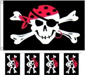 Piraten feestje/verjaardag versiering set 1x vlaggenlijn en een skull piratenvlag 90 x 150 cm