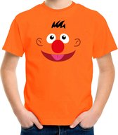 Oranje cartoon knuffel gezicht verkleed t-shirt oranje voor kinderen - Carnaval fun shirt / kleding / kostuum 146/152