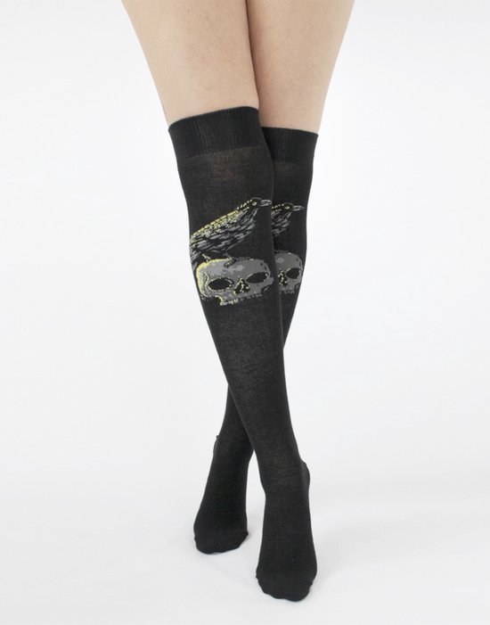 Pamela Mann - Raven Skull Overknee sokken - Zwart