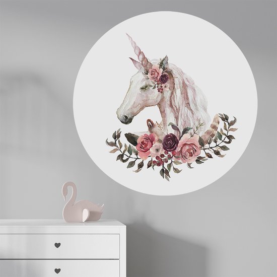 Muurcirkel Unicorn romantic - Ø 100 cm - Dieren - Muurcirkel binnen - Wanddecoratie - Forex - Babykamer en kinderkamer