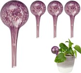 Relaxdays 4x waterdruppelaar glas - paars plantbewateringssysteem - Ø 6 cm - kamerplanten