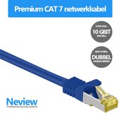 Neview - Cat 7 S/FTP netwerkkabel - 100% koper - 25 cm - Blauw - Dubbele afscherming - Cat 7 Internetkabel