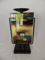 Glazen kandelaar - 28 cm hoog - gekleurd glas Desert - met standaard - decoratief glaswerk L15xB13xH28 cm