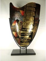 Glazen vaas - 59,5 cm hoog - glas zwart/goud - met standaard - decoratief glaswerk