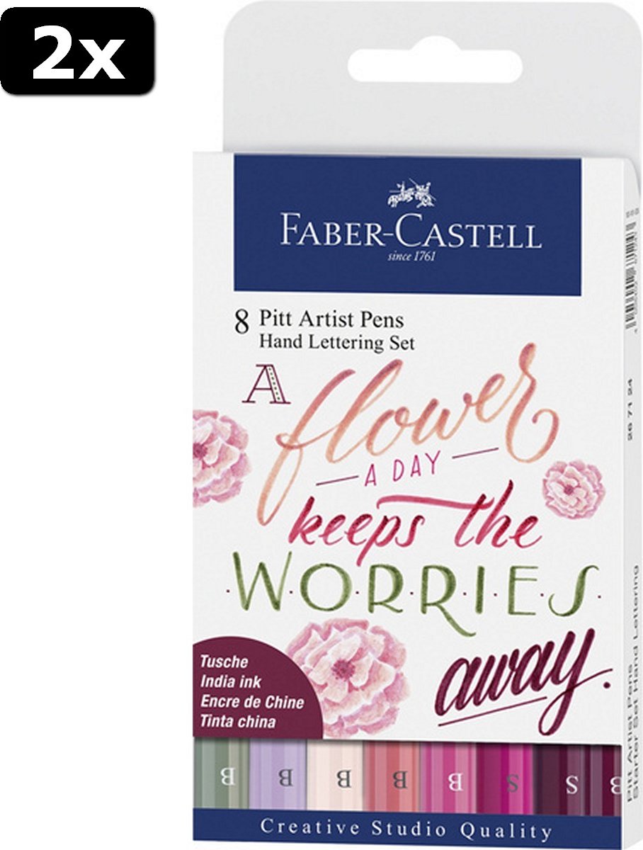 2x Faber Castell FC-267124 Tekenstift Faber-Castell Pitt Artist Pen Letteringset 8x