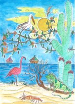 Pure Prints - Behangschilderij Cariben - Unieke handgetekende/geschilderde print - 120x164 cm