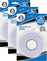3x rollen dubbelzijdig foam tape/plakband 5 meter - 24 mm breed - Tot 50 kg draagvermogen
