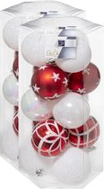 30x stuks kerstballen mix wit/rood glans/mat/glitter kunststof diameter 5 cm - Kerstboom versiering