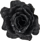 Fleurs de sapin de Noël sur clip - 2x pièces - paillettes noires - 10 cm