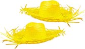 Toppers in concert - Set van 2x stuks gele Tropische Hawaii thema strohoed met grote rand - Dames hoed