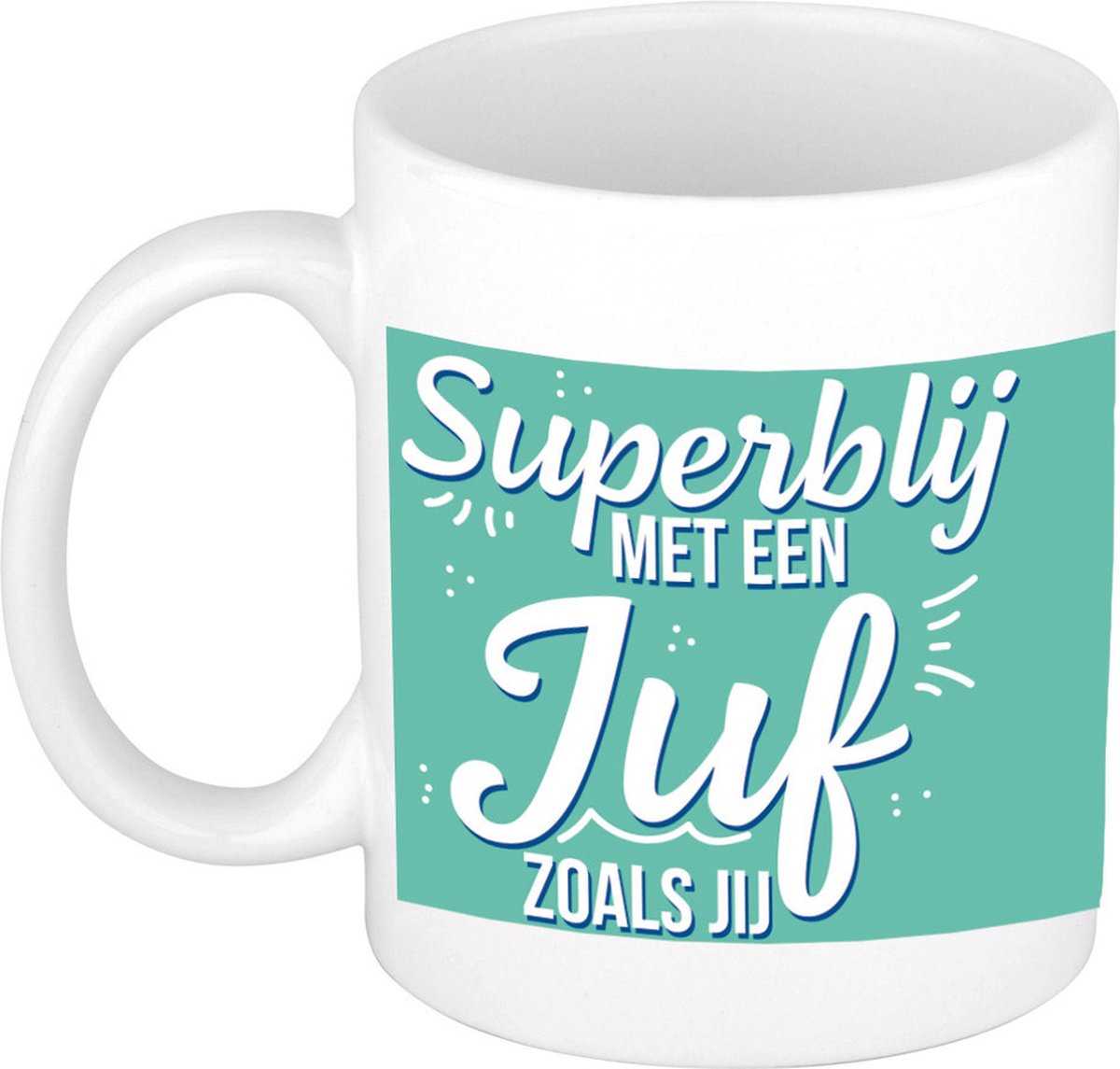 Superblij met een juf als jij mok/beker wit 300 ml - Cadeau mok