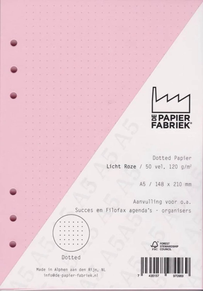 Aanvulling A5 geschikt voor o.a. Filofax, Succes Losbladige Planners 50 Vel, 120gr/m² Dotted Licht Roze Papier
