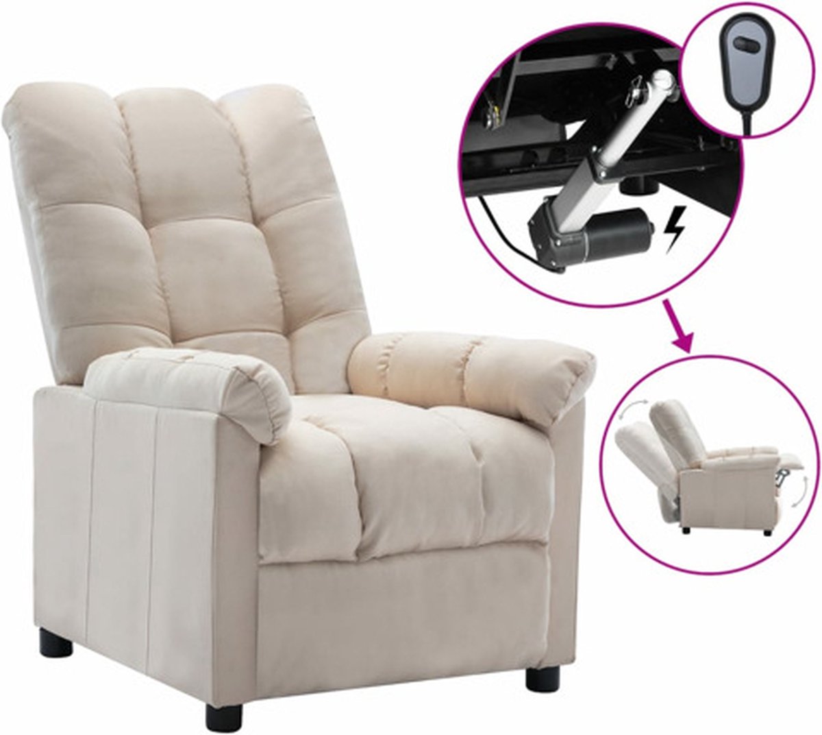 vidaXL Fauteuil - verstelbaar - elektrisch - stof - crèmekleurig
