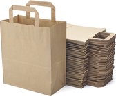 Packadi Papieren Draagtassen - 22 x 10 x 28 cm - Bruin - 50 stuks / papieren tassen Kraft Papieren Tasjes Met Handvat/ Cadeautasjes met vlak handgrepen / Zakjes/