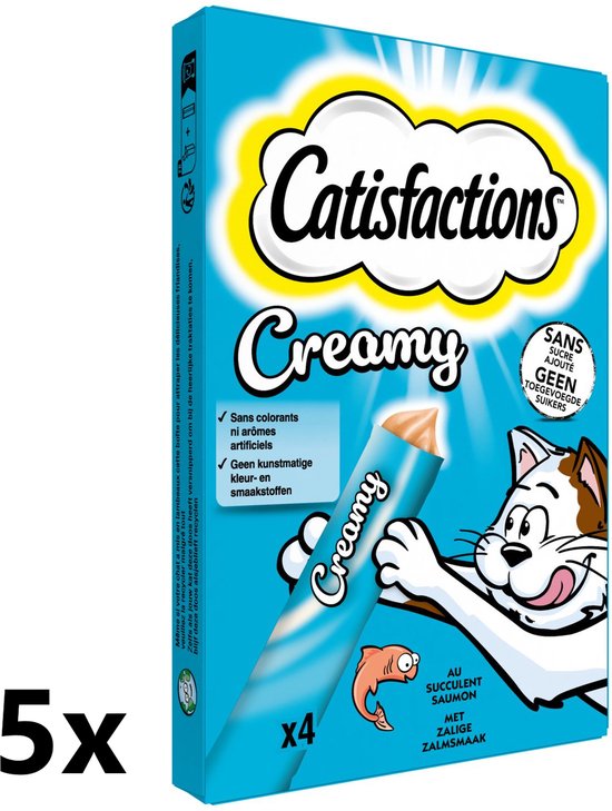 Catisfactions Creamy - Kattensnack - Zalm - 5 verpakkingen van 4x10g