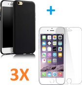 Soft TPU Zwart hoesje Silicone Case + 3 stuks Glas Screenprotector -  Geschikt voor: iPhone 7 / 8 / SE 2020 / 2022