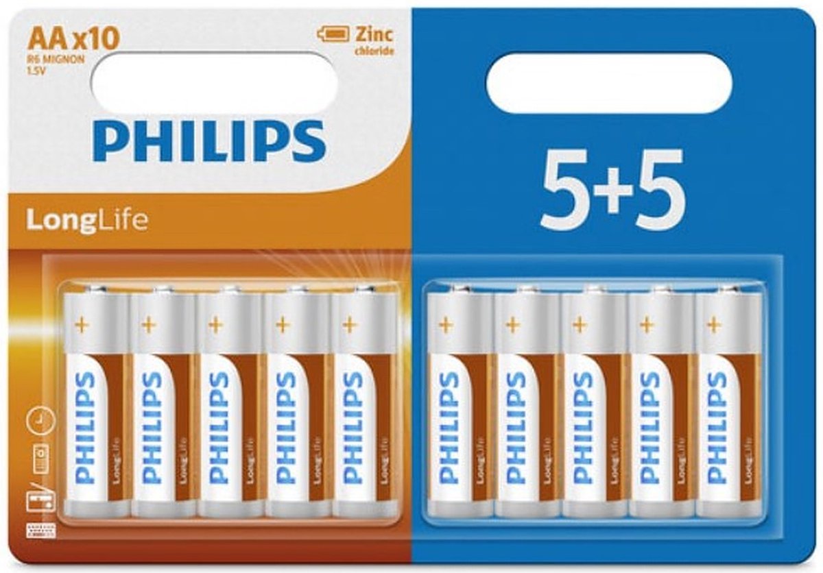 Philips Longlife AA batterijen – 5+5 blisterverpakking