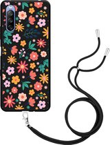 Sony Xperia 10 III Hoesje met Koord Zwart Always have flowers Designed by Cazy