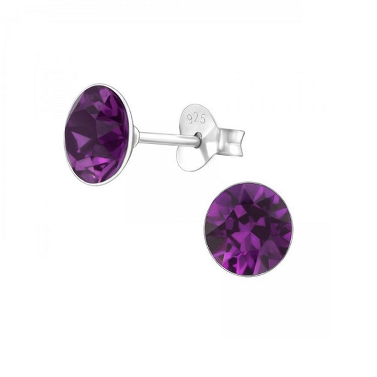 Zilveren oorknop, Lebowski kristal Amethyst (8mm)