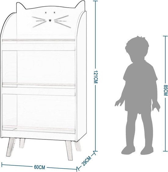 FOREHILL Kinderrek met 8 boxen, houten boekenkast voor kinderen