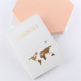 Wereldkaart Premium Lederen Paspoorthoes - Paspoorthouder - Paspoort Protector - Wit