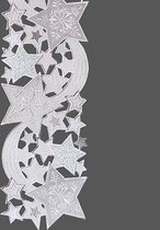 Tafelloper - Kerst - Wit met zilveren en grijze sterren - 20 x 160 cm