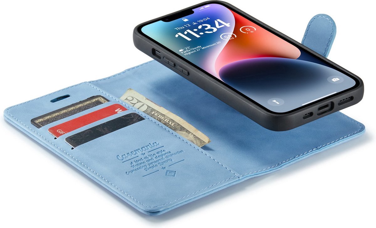 iPhone 14 Plus Bookcase hoesje - CaseMe - Effen Lichtblauw - Kunstleer