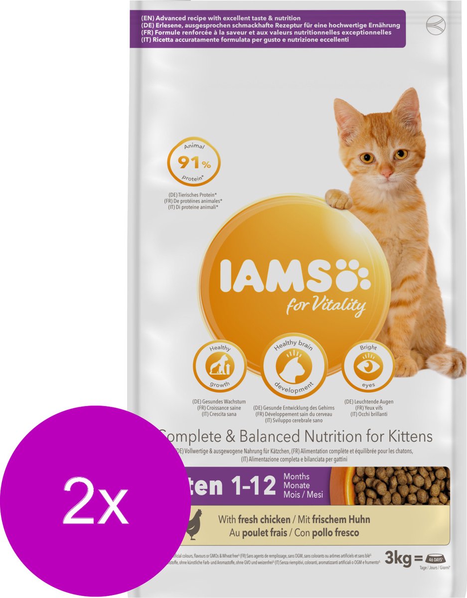 IAMS Iams Kitten & Junior Kip - Kattenvoer - 2 x 3 kg