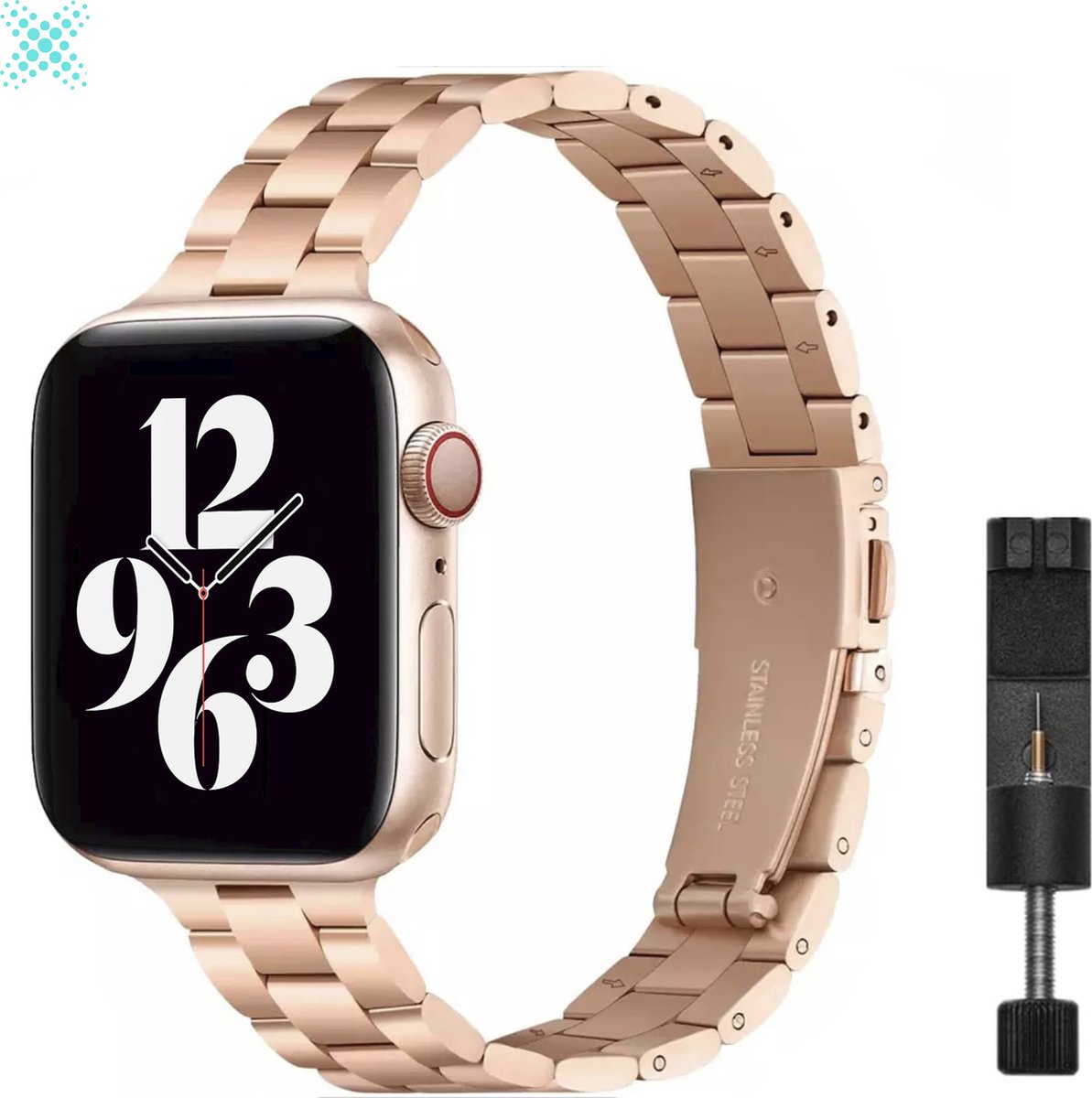 MY PROTECT - Luxe Metalen Slim Bandje - Geschikt Voor Apple Watch Bandje - Series 1/2/3/4/5/6/7/8/9/10/SE/Ultra - 44mm - 45mm - 46mm - 49mm - Rosé