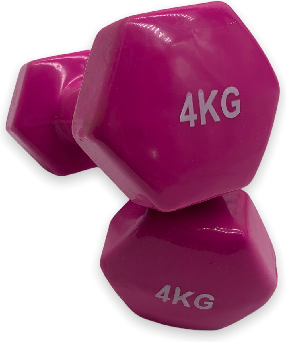 dumbell 4 kg - 2 x 4 kg - dumbell set - fitness - gewicht - set - 4 kg - 2x4 kg - roze - gewichten set 4 kg - gewichtjes 4 kg - fitness gewichten 4 kg