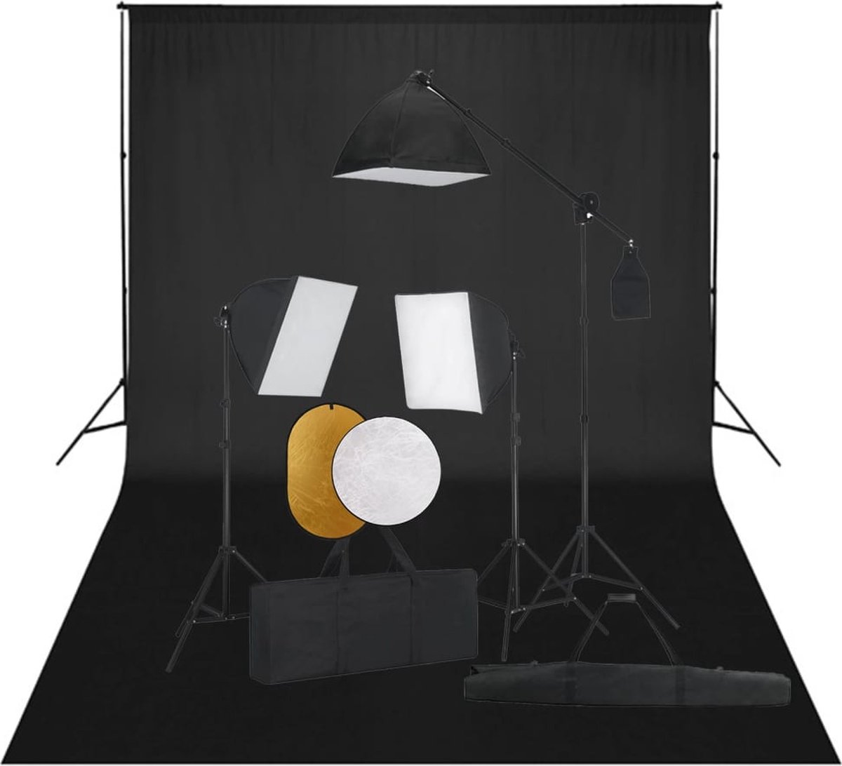 Prolenta premium Fotostudioset met softboxlampen, achtergrond en reflector