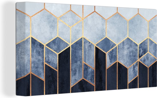 Canvas Schilderij Hexagon - Gold - Luxe - Patronen - 40x20 cm - Wanddecoratie
