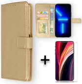 Apple iPhone 14 Pro Case Goud & Verres Screen Protector - Wallet Book Case - Porte-cartes et languette magnétique