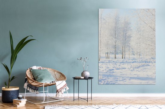 Canvas schilderij 120x160 cm - Wanddecoratie Sneeuw - Bomen - Winter - Muurdecoratie woonkamer - Slaapkamer decoratie - Kamer accessoires - Schilderijen - Kerstdecoratie voor Binnen - Kerstdecoratie Woonkamer - Kerstdecoratie in Huis