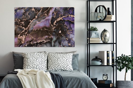 Toile Peinture Marbre - Goud - Rose - 140x90 cm - Décoration murale