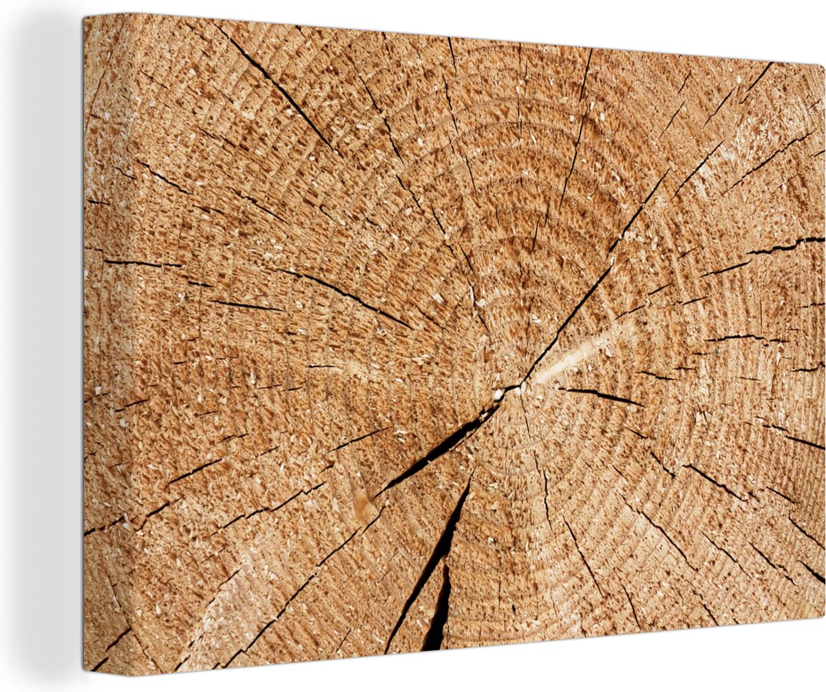 Canvas Schilderij Boomstam - Jaarringen - Hout - 120x80 cm - Wanddecoratie