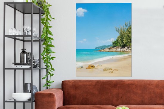 Toile Peinture Plage - Mer - Plantes - Tropical - 90x120 cm - Décoration murale