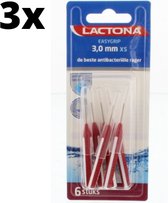 Lactona Ragers EasyGrip Recht XS 3mm Rood - 3 x 6 stuks - Voordeelverpakking