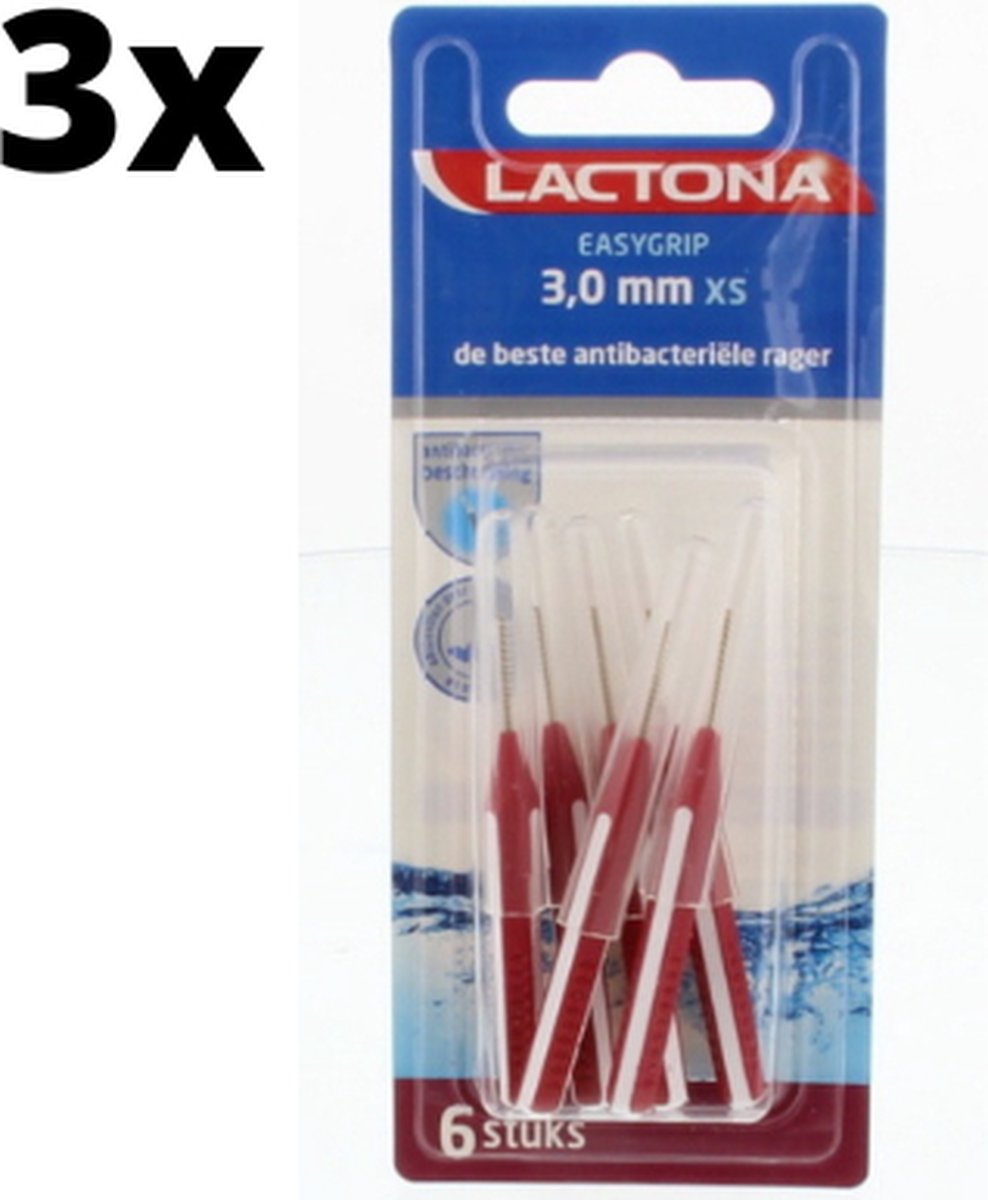 Goedkoopste Lactona Ragers EasyGrip Recht XS 3mm Rood - 3 x 6 stuks - Voordeelverpakking